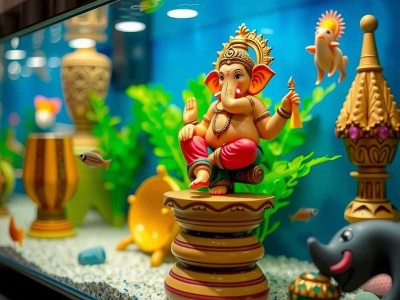 Tropical Fish Extravaganza Indian Localization showing a Ganesha idol decoration in an aquarium